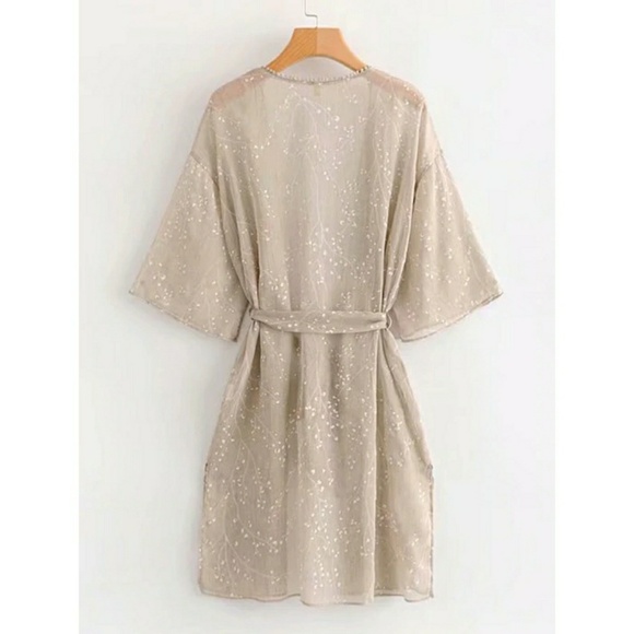 Sheer Side Slit Belted Kimono - Picture 4 of 4